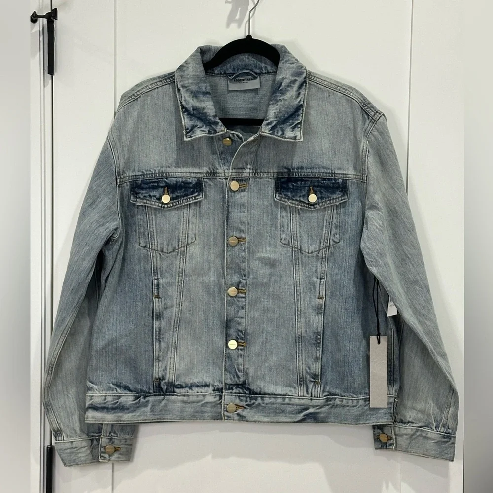 Fear Of God Essentials Denim Trucker Jean Jacket Indigo Blue Large Streetwear